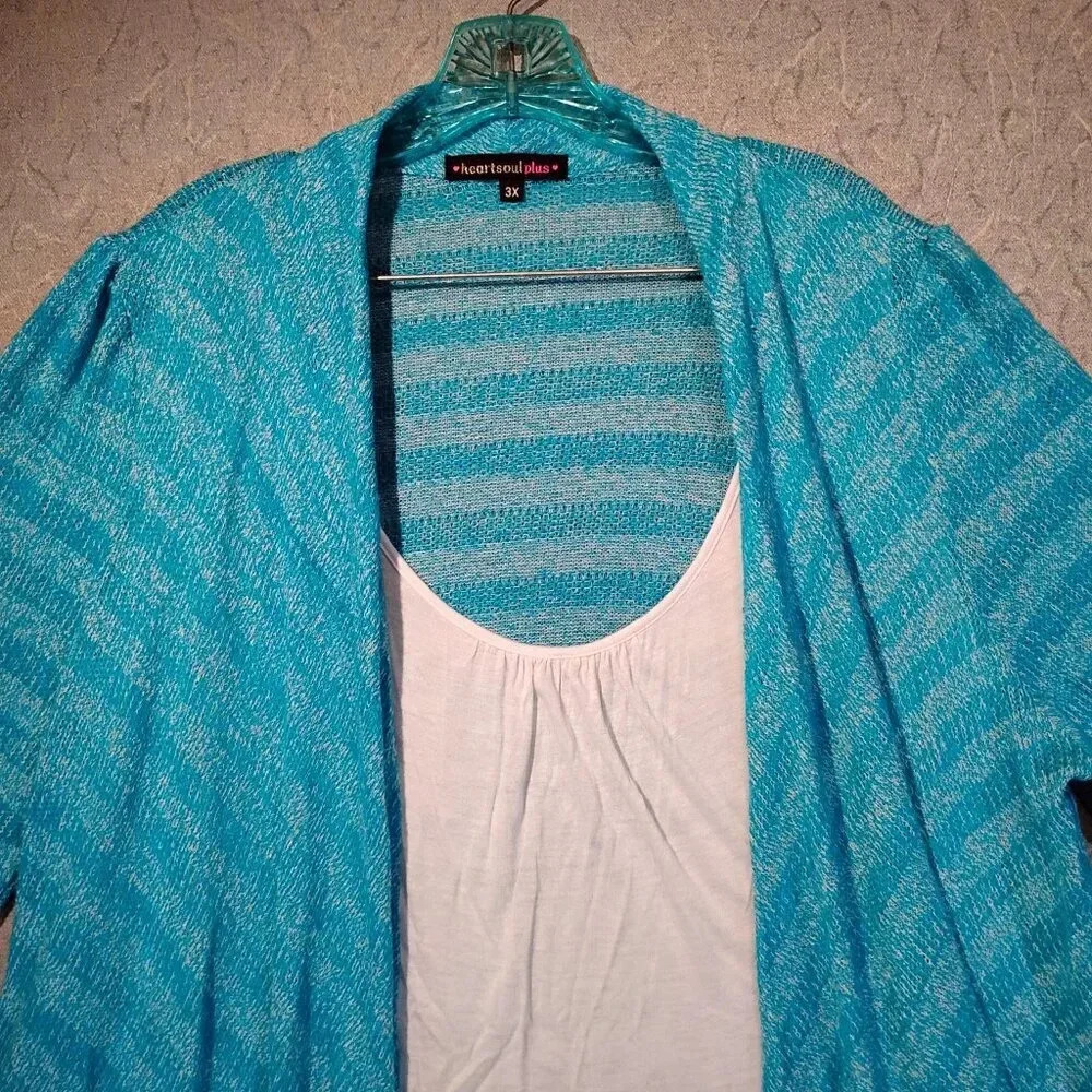 Heart Soul Plus Women's Blue & White Long Sleeve Sparkle Sweater/Blouse Size  3X - Picture 2 of 9